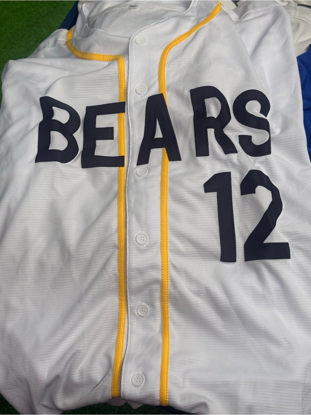 YNS Generic White Bears Baseball Jersey with Yellow Trim and Navy Letters